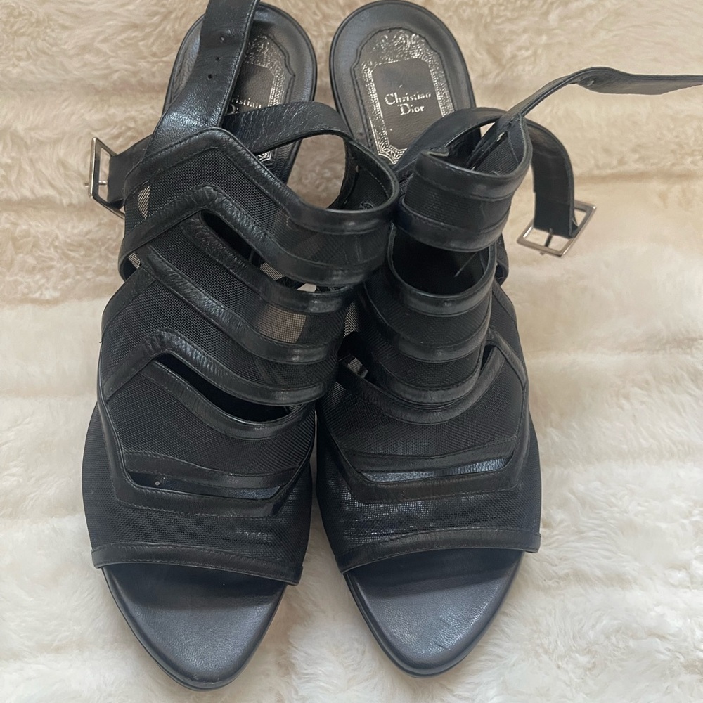 Dior Black Strappy Mesh & Leather Heels